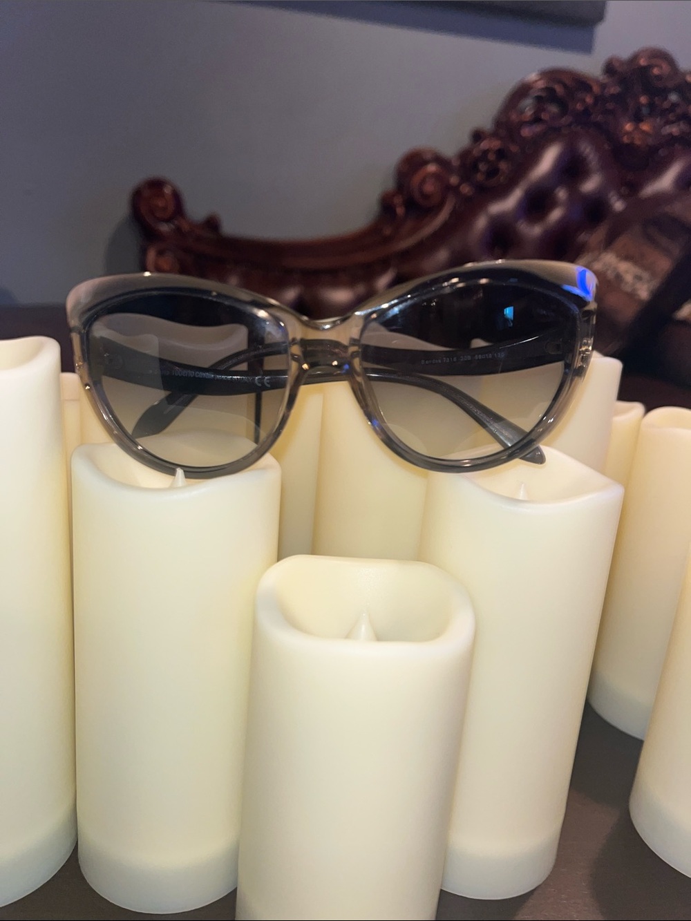 Vintage Roberto Cavalli Sunglasses Gray Cat-Eye with Gold Logo and crystals